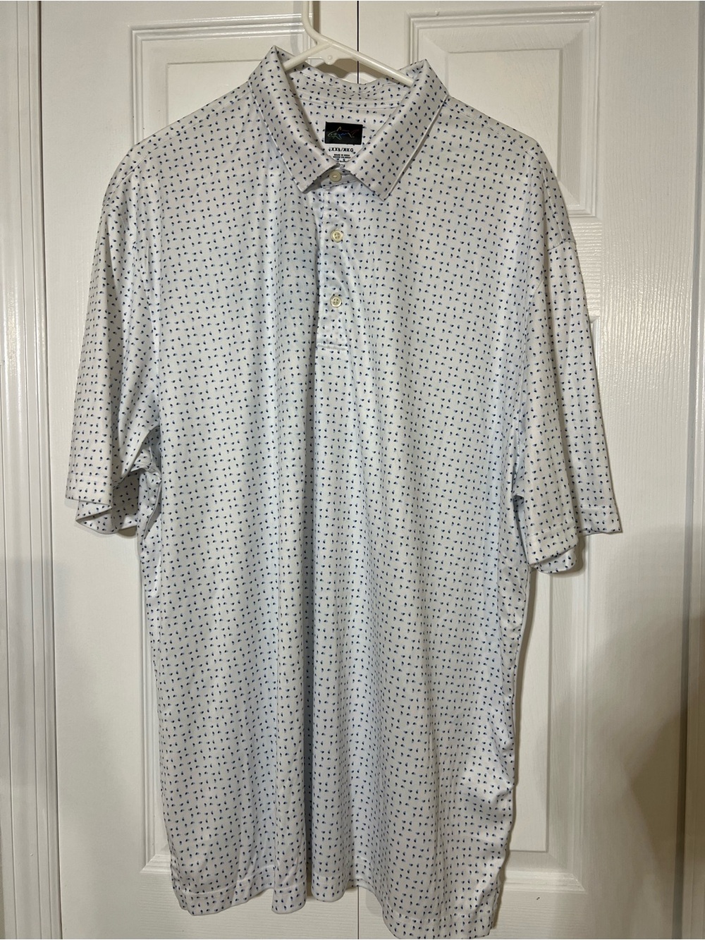 Greg Norman Collection White Polo with Navy Microprint